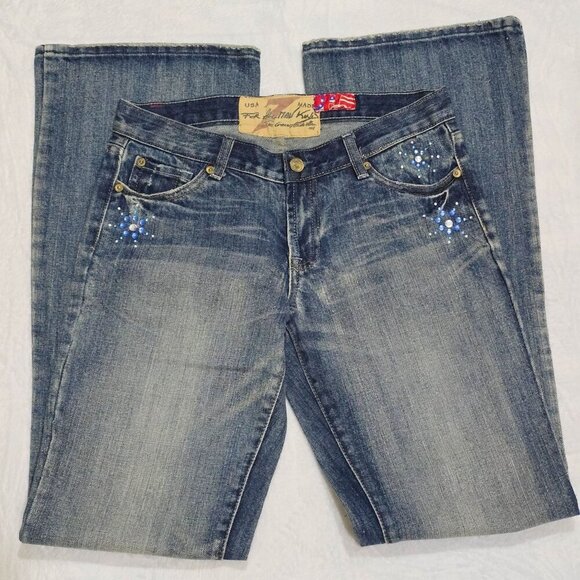 7 For All Mankind ✦ Flare Jeans ✦ “Great Wall of China” Rhinestone Collector 29 - Picture 2 of 13